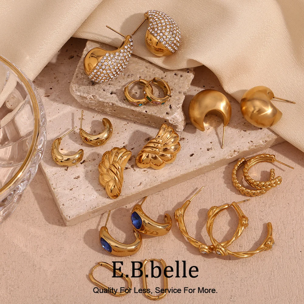 E.B.belle Half Round Flower Simple Square Rhinestone Colorful Zircon Star Water Drop Loops of Wheat Rotating Tie Heart Earrings