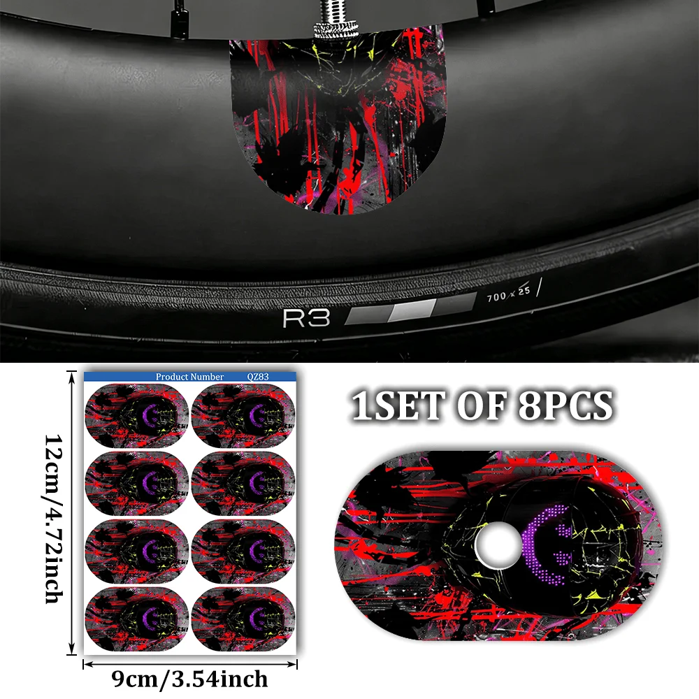 8Pcs Red Black Graffiti Splatter Waterproof Vinyl Bike Valve Stem Stickers UV Resistant Wheel Rim Decor Decals