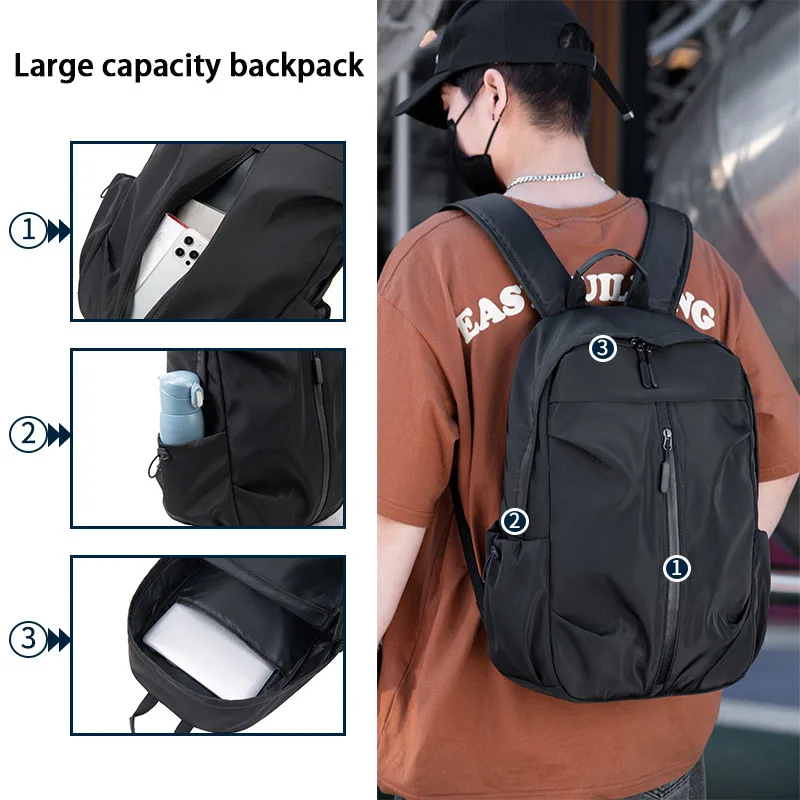 

Classic Multifunctional Solid Color Men's Casual Backpack With Large Capacity And Water-resistant Dual Shoulder Commuting Comput
