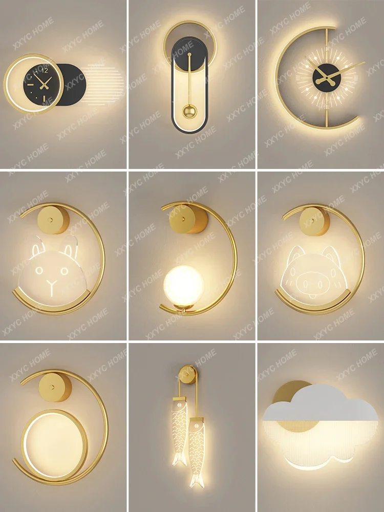 

Wall lamp modern simple living room TV background wall lamp Nordic light luxury designer creative clock bedroom bedside lamp