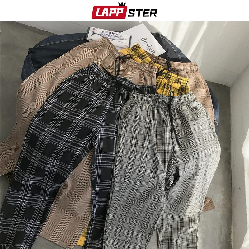 LAPPSTER Mens Black Harajuku Plaid Pants 2023 Men Japanese Streetwear Baggy Sweatpants Male Colors Vintage Casual Joggers Pants