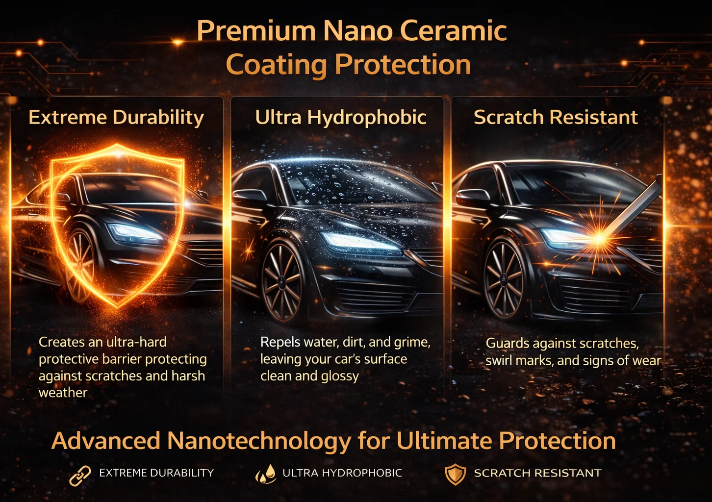 Pro Boron-Enhanced Ceramic Coating Prevents Minor Scratches and Swirl Marks, Keeping Your Car’s Surface Smooth and Pristine.
