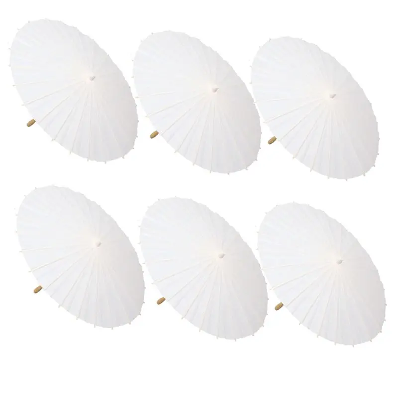 6PCS Paper Parasol Wedding Umbrella Party Favor Bamboo Umbrellas For Bridal Shower Centerpieces Photo Props-New