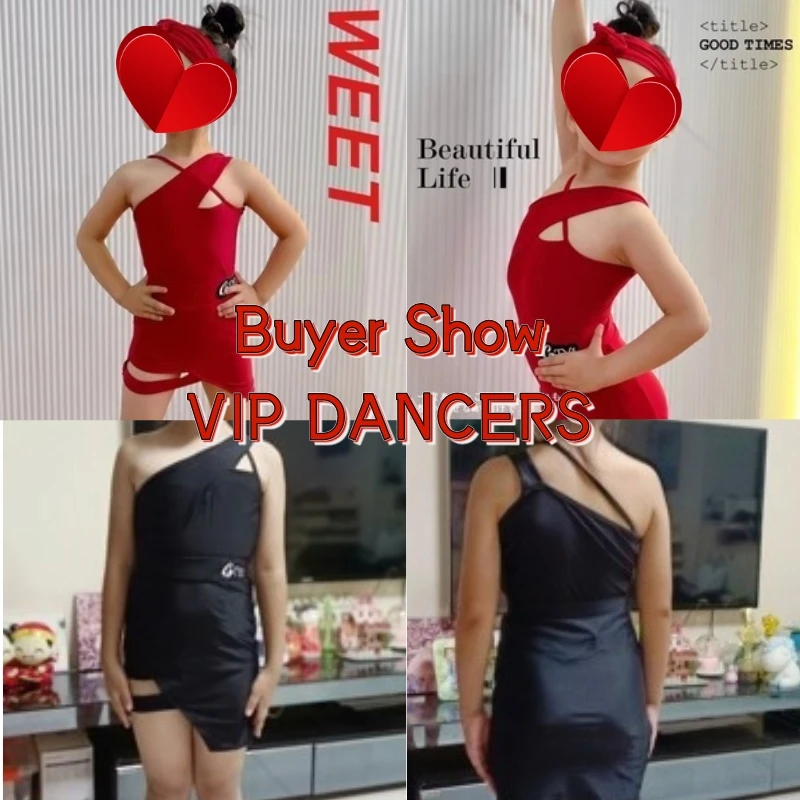 Red Black Slanted Shoulder Latin Dance Dress Girls Latin Dance Costume Salsa Dress Ballroom Chacha Dance Practice Wear SL8182