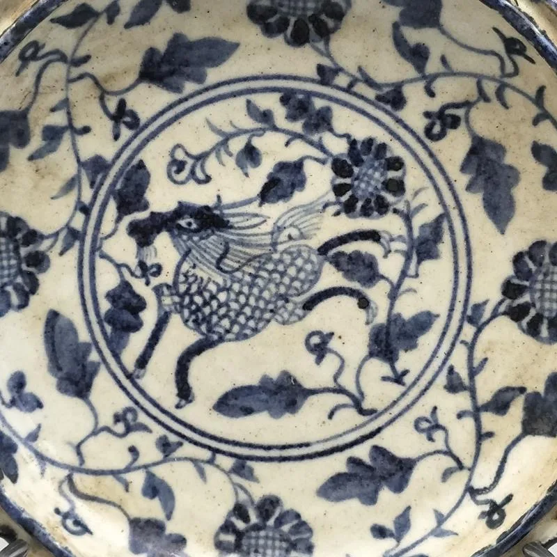 Ancient Jingdezhen Porcelain Blue and White Porcelain Kirintu Porcelain Plate Living Room Ceramic Bowl Antique Folk Collection