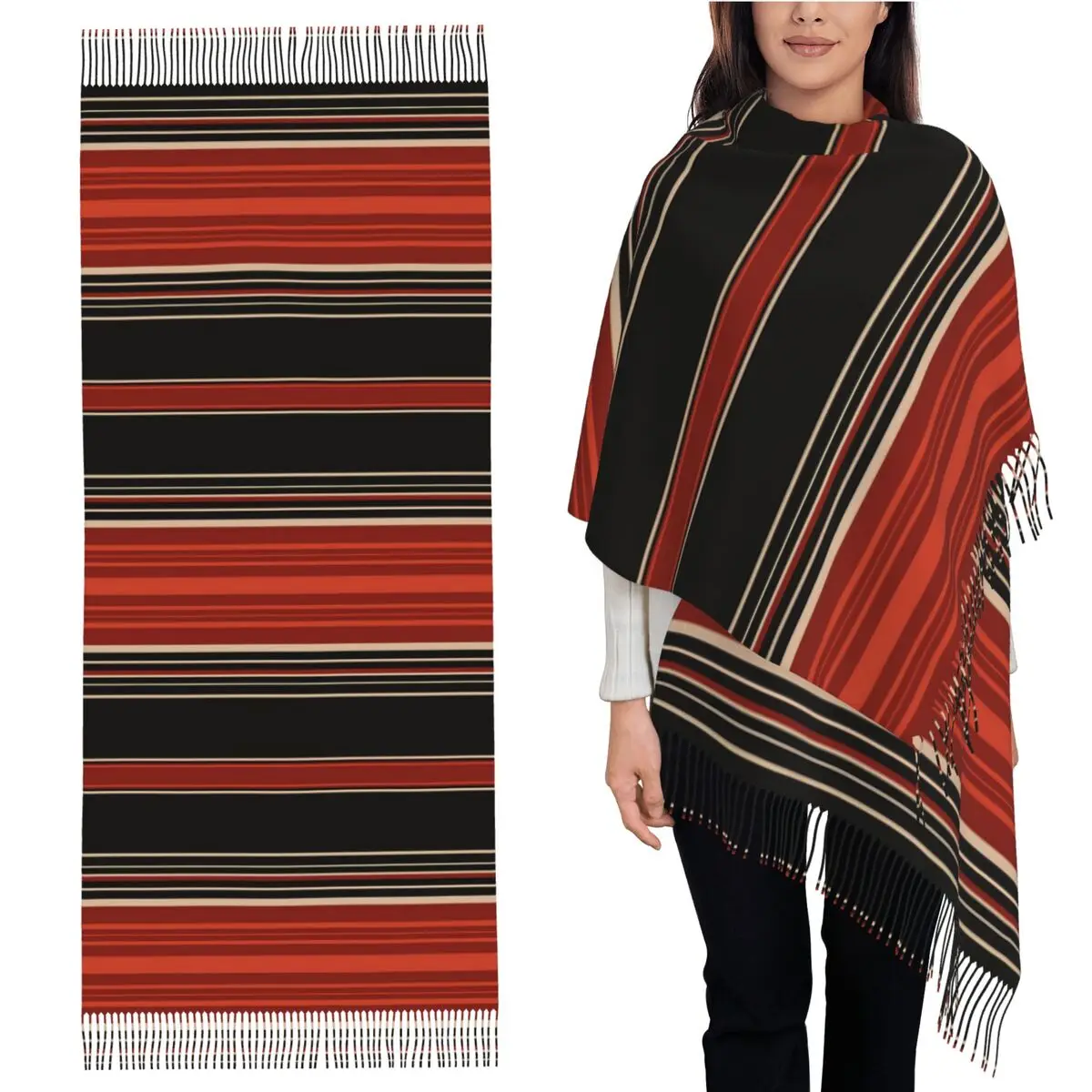

Vertical And Horizontal Diagonal Stripe Scarf Tassel Scarves for Women Soft Warm Shawls and Wraps Long Fall Winter Shawl Wrap