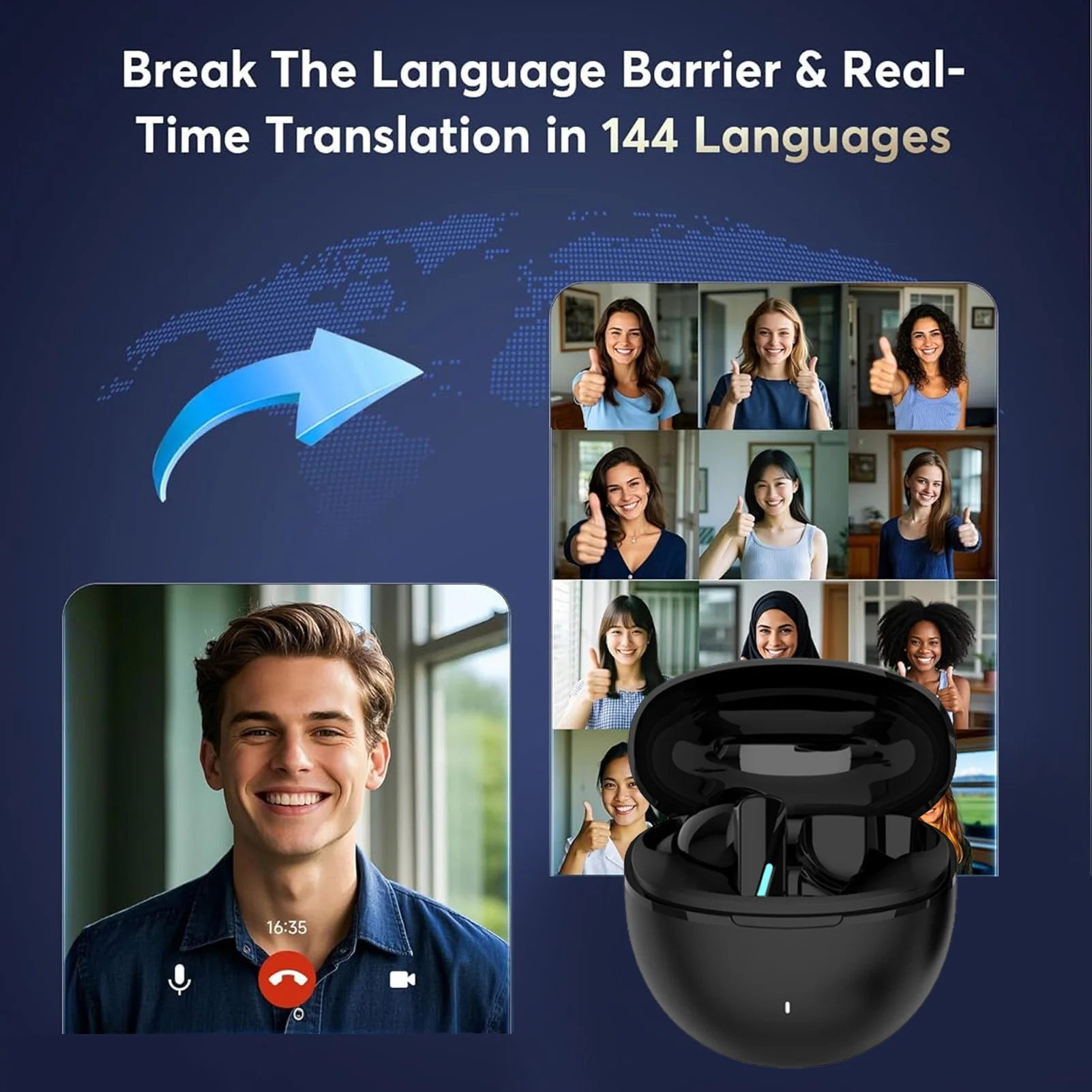 سماعات أذن مترجم اللغة، سماعات أذن لاسلكية 164 لغة مع تطبيق لدراسة الأعمال والسفرية
