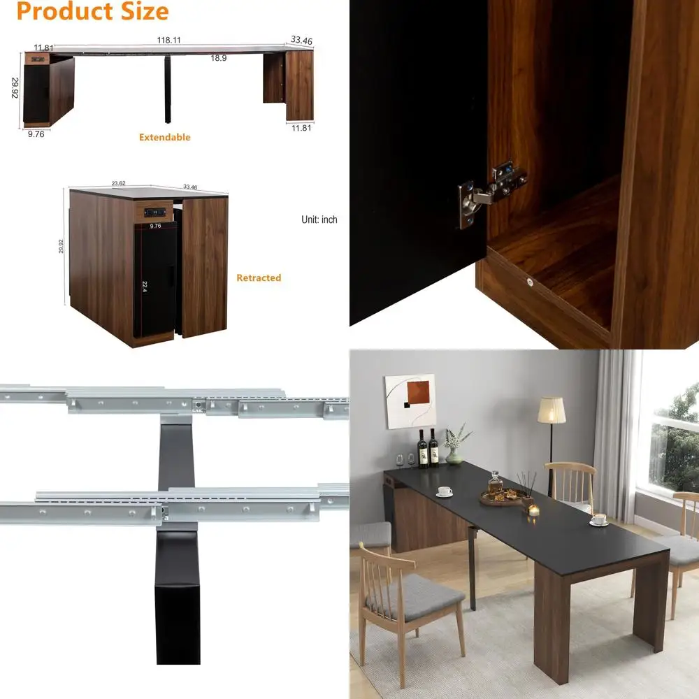 

Раздвижной обеденный стол из черного ореха на 1-12 человек с розеткой и местом для хранения, идеально подходит для обеденных зон и конференций