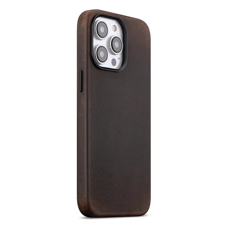 Genuine Leather Case for iPhone 14 Pro Max Crazy Horse Leather Business Case for iPhone 13 Pro Max Magnetic Charging Phone Cover