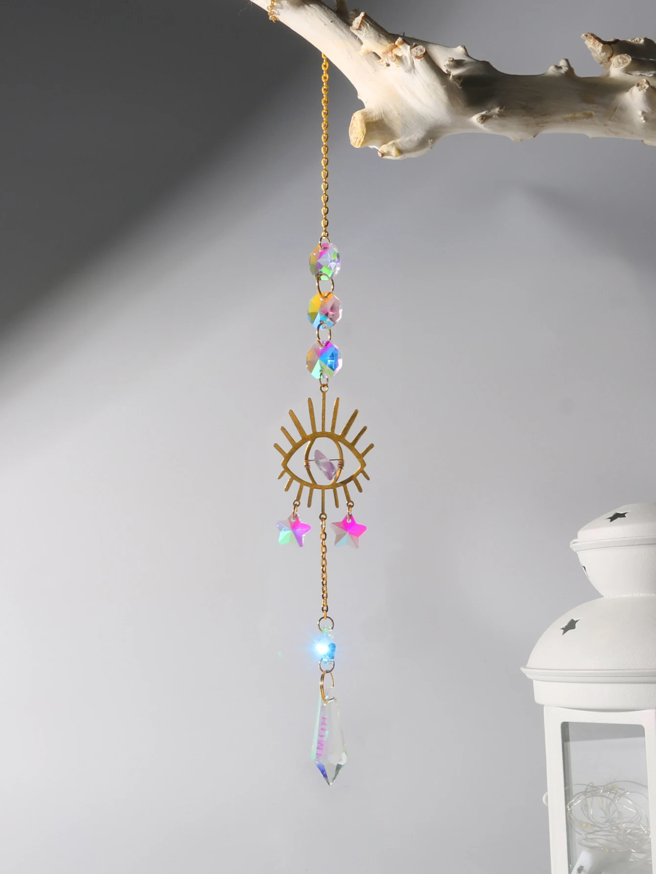 Crystal Suncatcher Golden Evil Eye Sun Catcher Prisms Rainbow Maker Light Catcher Garden Outdoor Decor Window Hanging Ornaments