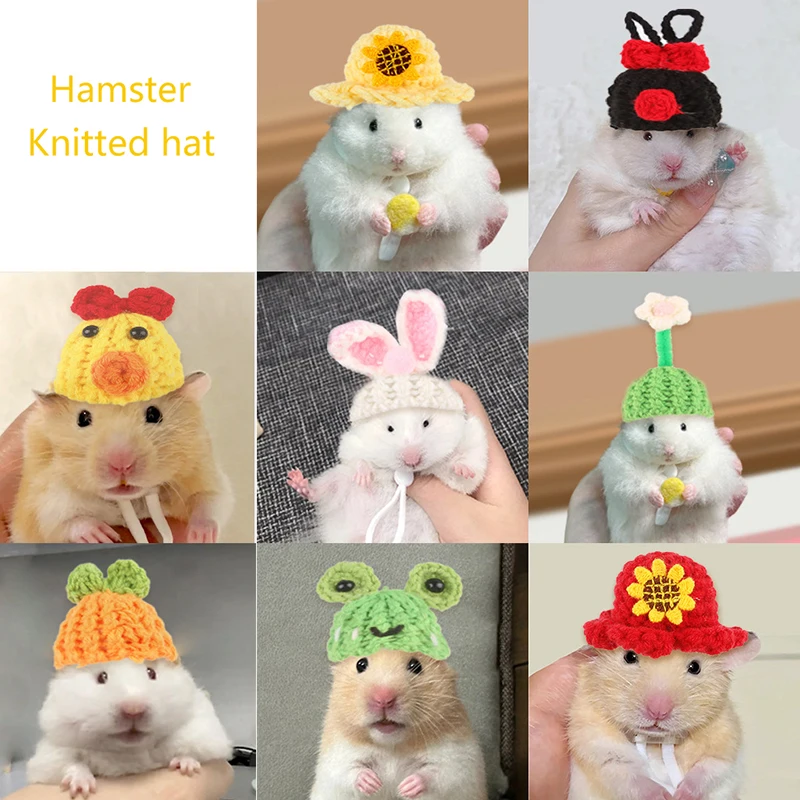 Cute Cartoon Guinea Hamster Knitted Hat Mini Hand Plush Hat Handmade Knitted Small Animal Hat Pet Cosplay Cap Pet Decoration Cap