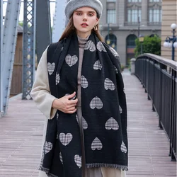 2023 New Cashmere Womens Scarf Winter warm Love print Cape Wraps Female bandana pashmina female foulard thick blanket