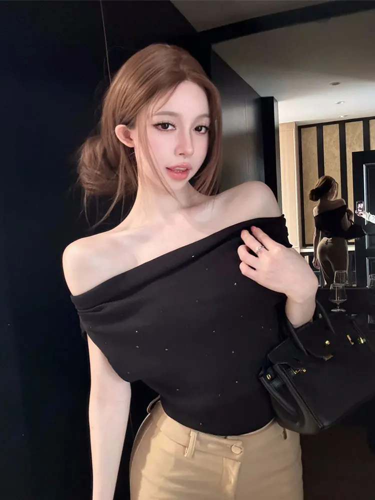 

Slimming ort Sve One oulder Batwing Knitted T irt Korean Sle Commute Pure Color Summer Women's Faion Top