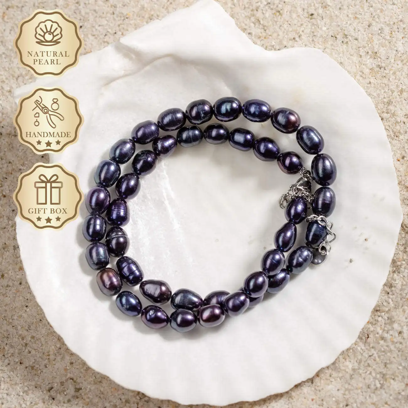 

MYSOYA Black Rice Freshwater Pearl Necklace 6–7mm with Silver Extender Chain, Gift Box, Birthday & Anniversary Gift