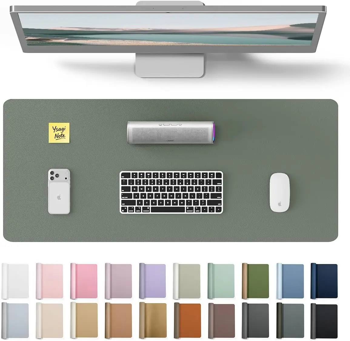 Leather Desk Pad Protector, Large Mouse Pad with Non-Slip Backing for Office and Home, 23.6x13.8 Inches Dark Green