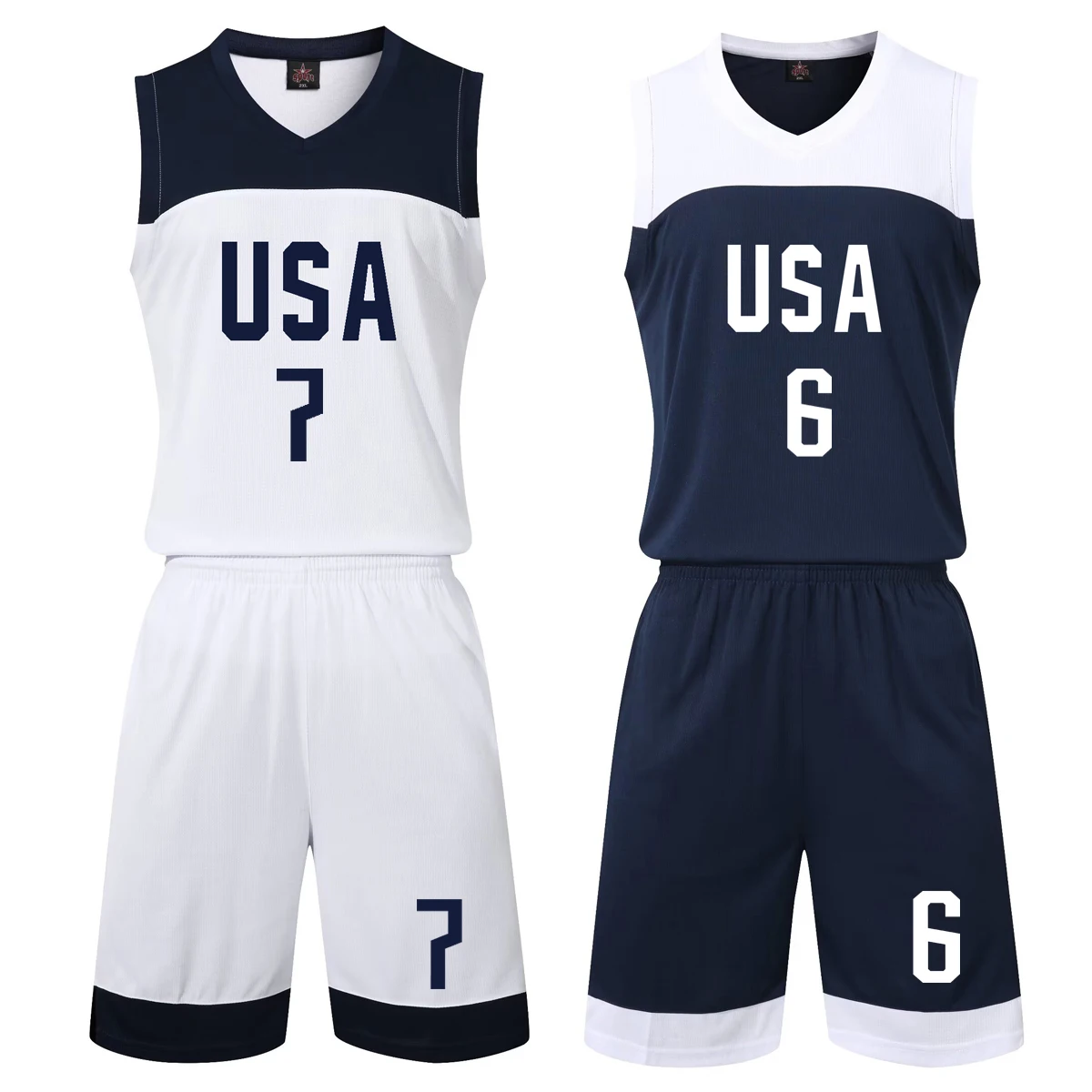 

Custom USA College Basketball Jersey For Men Team Training Youth Basketball Uniforms NAVY White Quick Dry Basketball Shirts