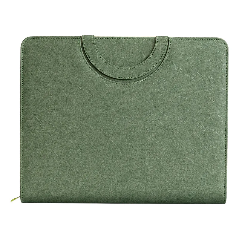 A4 Leather Folder Multifunctional Business Folder Portable Designer Measuring Ruler Zipper Bag Manager Folder