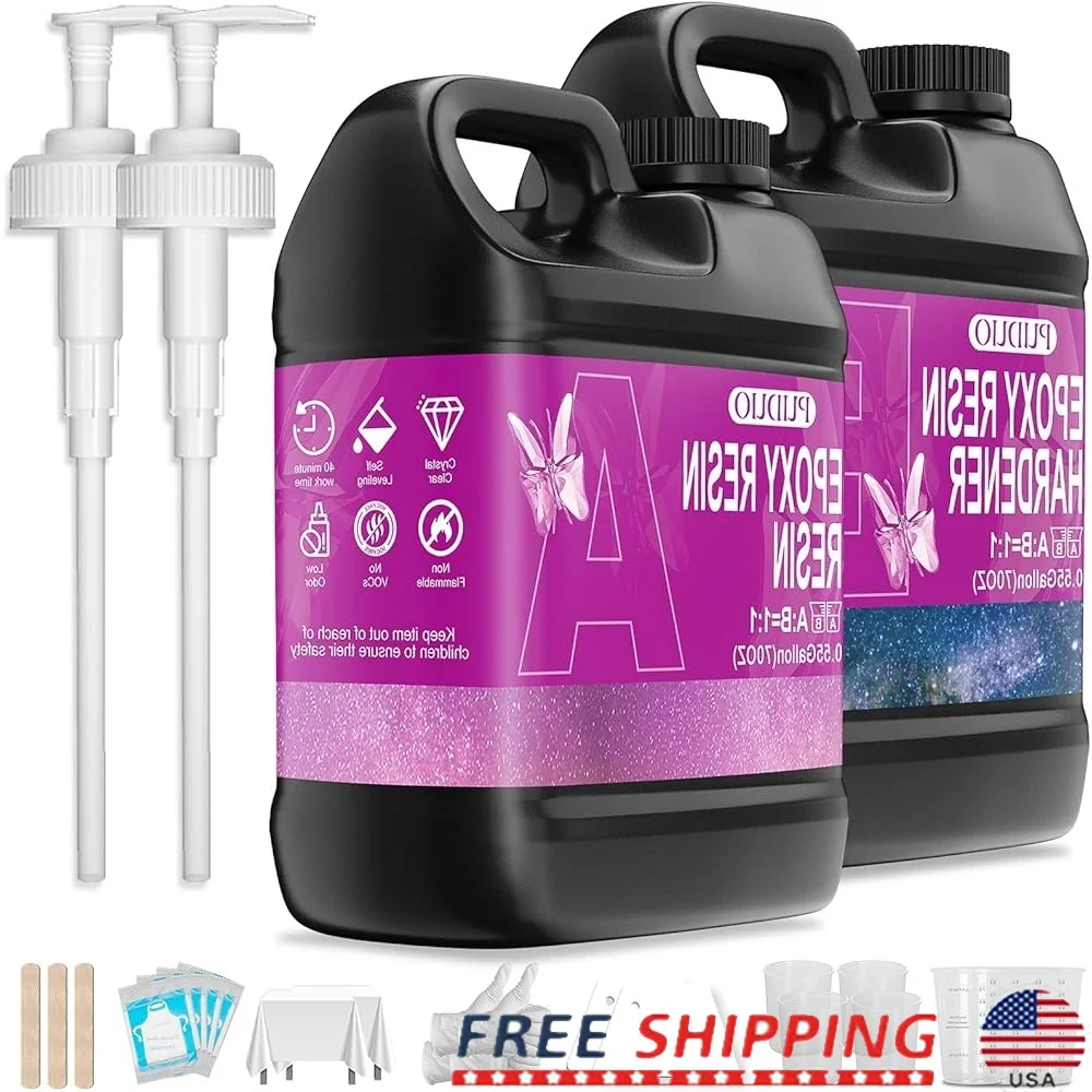 

Crystal Clear Epoxy Resin Kit Bubble Free Durable Coating Casting Jewelry Crafts Woodwork Molds DIY Art Projects Tools Included