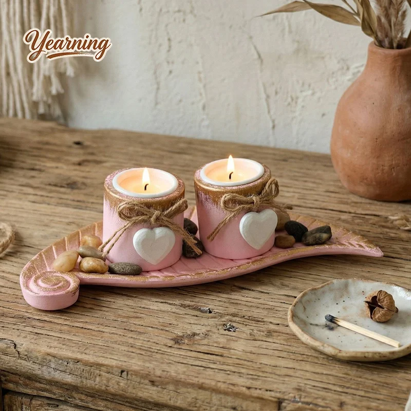European Candle Holder Ornament New Style Exquisite Tray Vintage Distressed Home Living Room Bedroom Decor Prop view 2