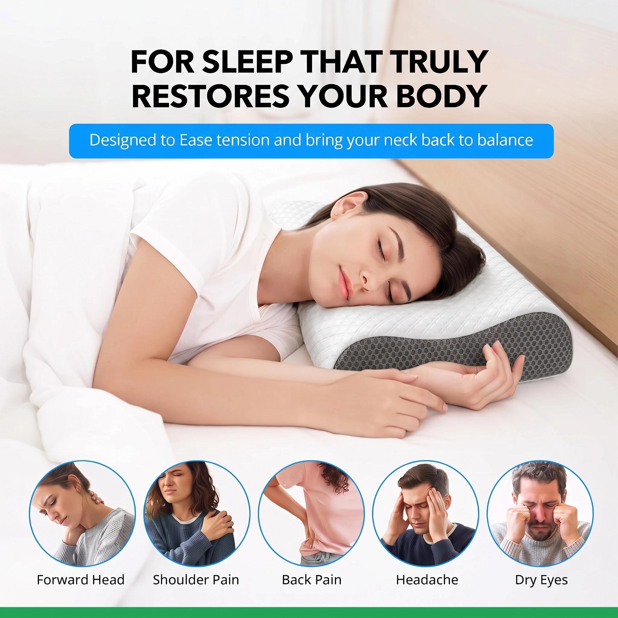 Cervical Pillow for Sleeping, Memory Foam Neck Pillow, Adjustable Contour Pillow for Side Back Stomach Sleepers