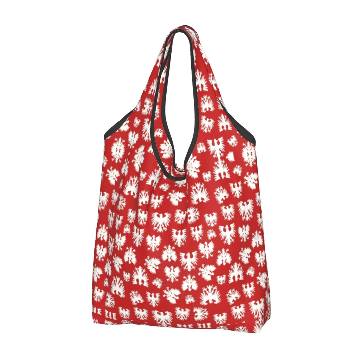 Kawaii Polish Falcon Eagle Pattern Shopping Tote Bag Portable Polska Poland Dyngus Day Grocery Shopper Shoulder Bag