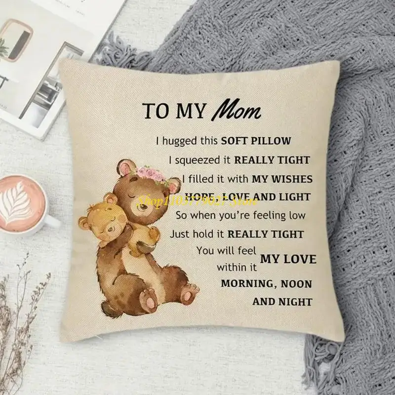 C4DF Pillowcase Sentimental Mother's Day Linen Cushion Cover 45x45cm for Mum