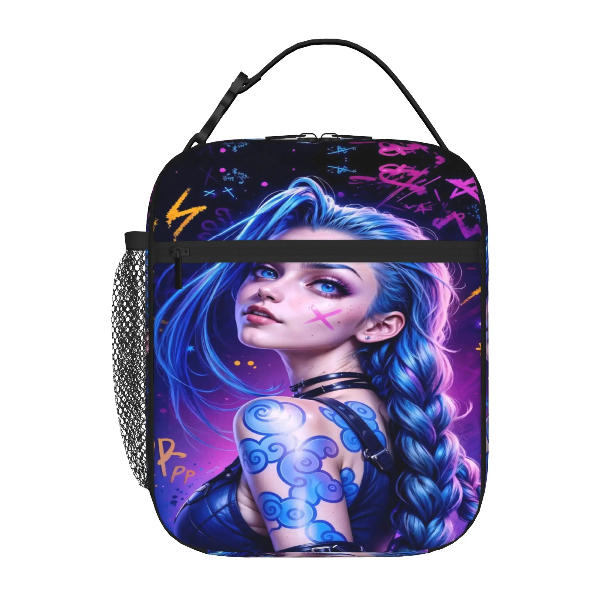 Back to school season  Picnic Bag Purple Blue Braided Jinx Portrait Zipper Closure Cool Daily Snack Storage Lunch Bag
