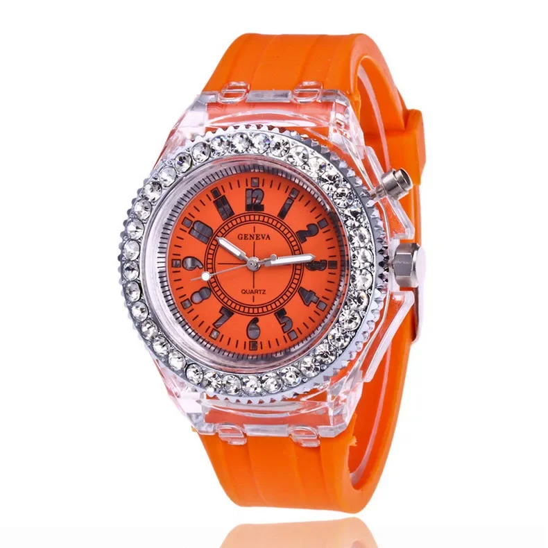 Creatieve Led Lichtgevende Horloges Genève Vrouwen Quartz Horloge Dames Siliconen Armband Horloges Vrouw 12 Felle Kleuren Kids Cadeau