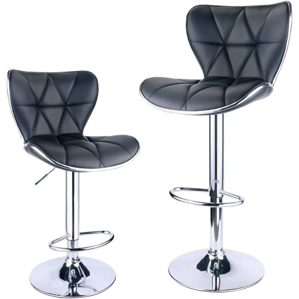 Bar Stool Set of 2, Shell Back Adjustable Swivel Stools, PU Leather Padded with Back, Bar Stool