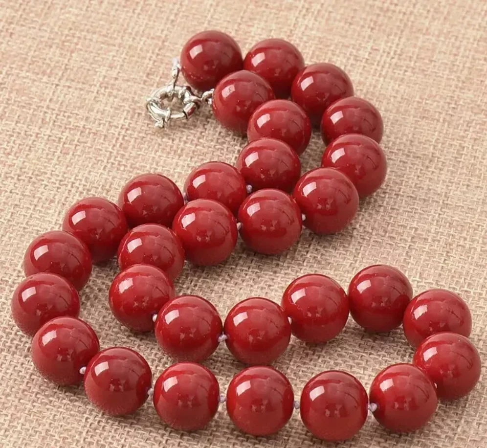 

New Necklace Jewelry 14mm Round Red South Sea Shell Pearl Beads Knot Necklace 18inch