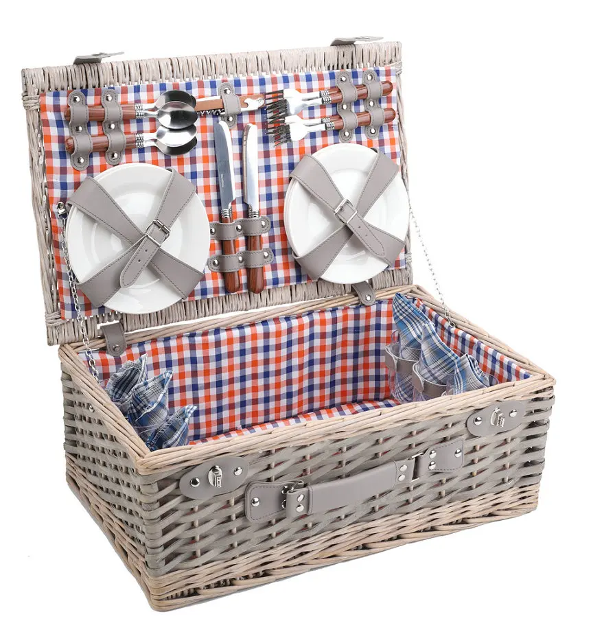 Wicker Picnic Basket Empty Willow Wine Basket for Outdoor Camping Travel Party Decor