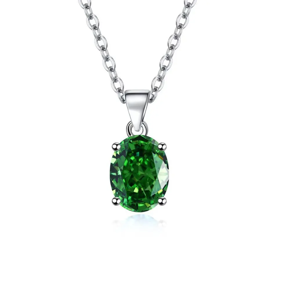 Oval Cut Simulated Nano Emerald 925 Sterling Silver Pendant Necklace for Women Statement Green Moissanite Gemstone Jewelry Colar