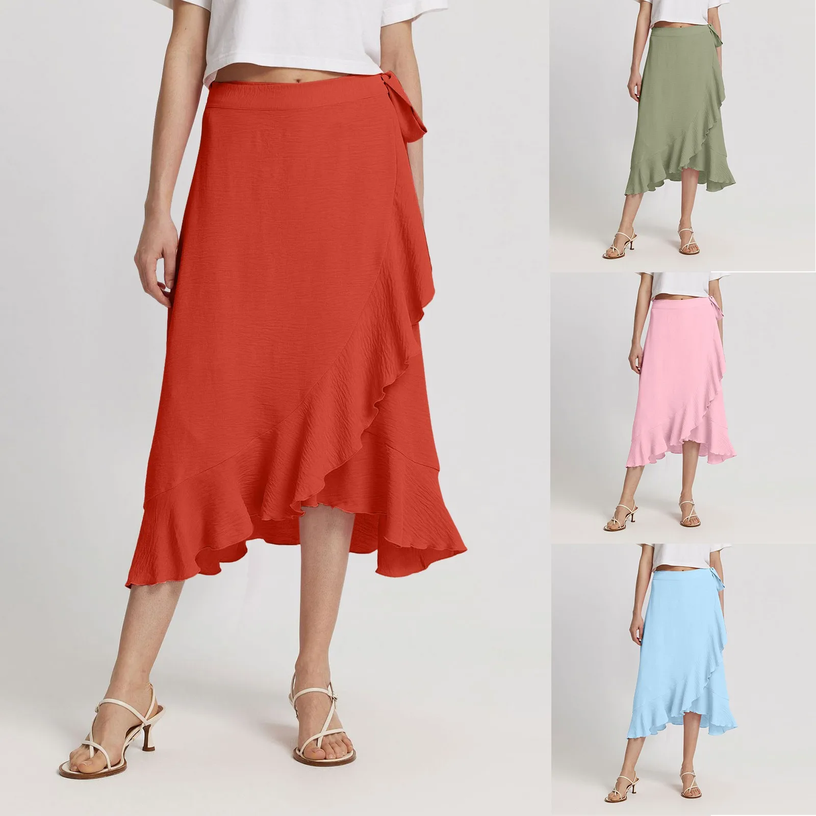 

Women Summer Skirts 2024 irregular solid color package hip pure color women's clothing Casual Hip Wrapping Solid Color Skirt