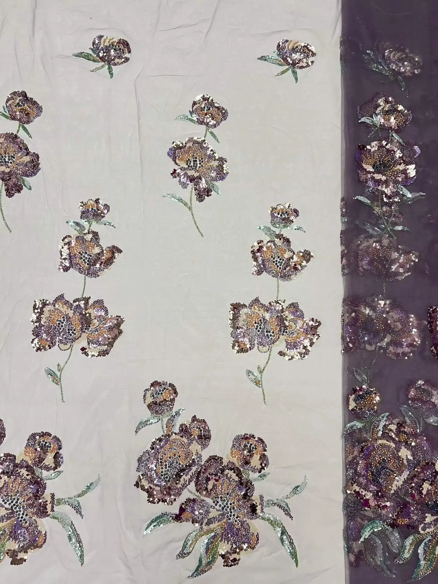 Exquisite ,Multicolor Sequins, Tube, Hexagonal & Crystal Bead Rhinestone Embroidered Lace Fabric for Wedding Evening Dresses