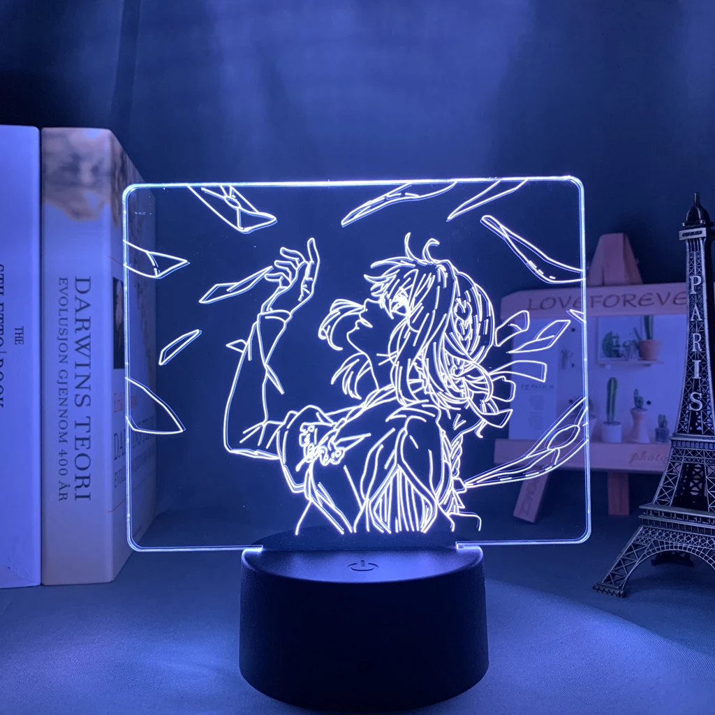 Luz Led de Anime violeta Evergarden para decoración de dormitorio, luz nocturna, regalo de cumpleaños, lámpara de escritorio 3d para habitación de niños, Manga Violet Evergarden