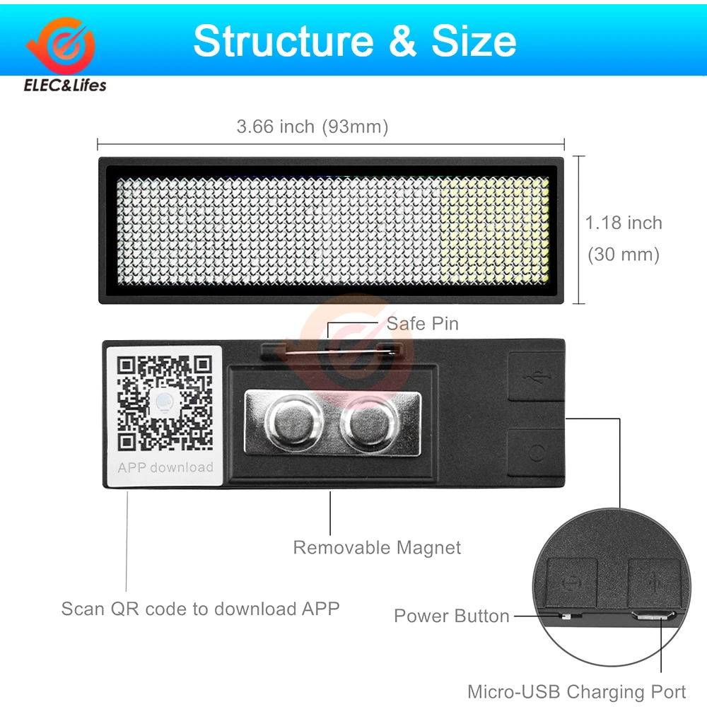 Imagem -03 - Totalmente Novo Bluetooth Led Nome Crachá Faça Você Mesmo Placa de Mensagem Rolagem Programável Mini Display Led hd Texto Dígitos Padrão Exibição