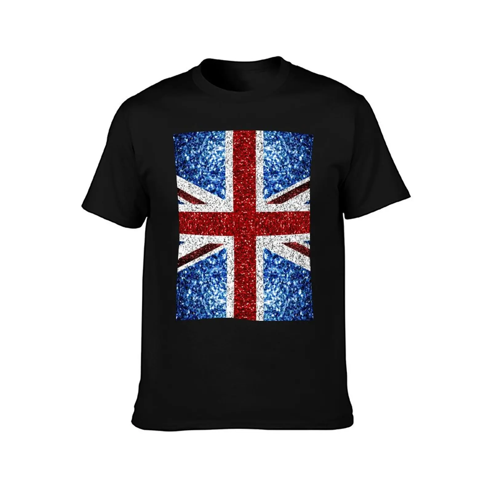 UK flag red blue white faux sparkles glitters United Kingdom British Union Jack (Photo of Glitter - Not Reflective) T-Shirt