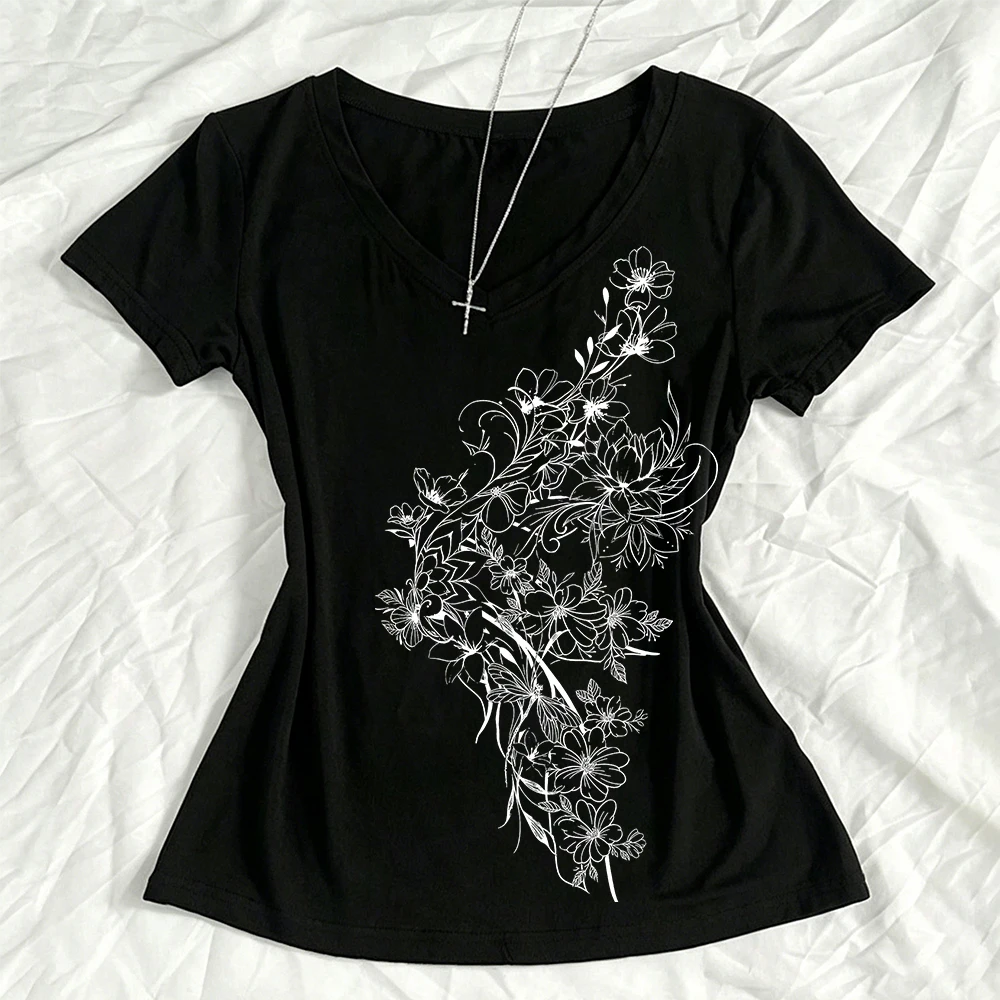 Y2k -shir T Shirt for Women Emo Cuteore Women's Cropped Baby Tees Y2k Tops Woman T-shirts Aesthetic Clothing Goth Anime Girl