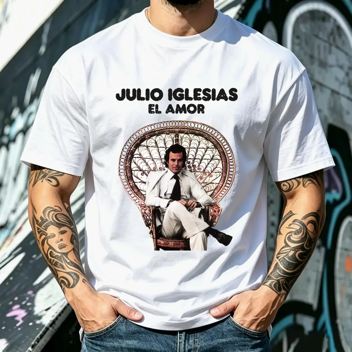 washed T Shirt Julio Iglesias Vintage 1975 El Amor retro Quiero Gwendolyne Life Goes On vintage Washed Slightly graphic