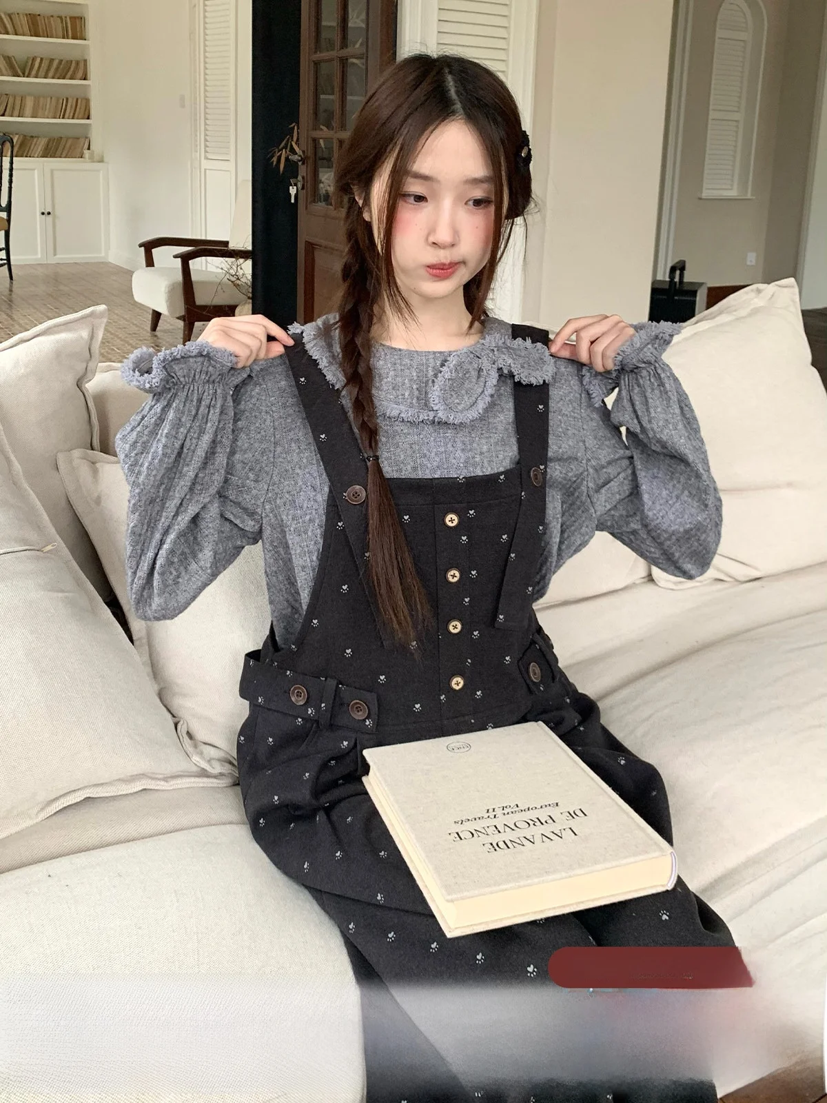 

MUCHA Wooden Tea Vintage College Sle Printed Women's Spring Anti-Aging Slimming Casual Long Pants with oulder Straps