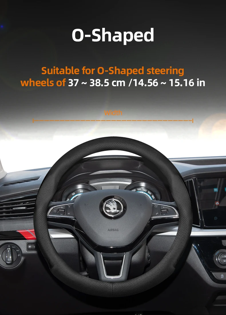 Für SKODA Runde D-förmige Lenkradabdeckung, passend für Octavia 2 3 Fabia Superb Yeti Roomster Octavia A7 A5 Rapid Spaceback Kamiq – Detail 4