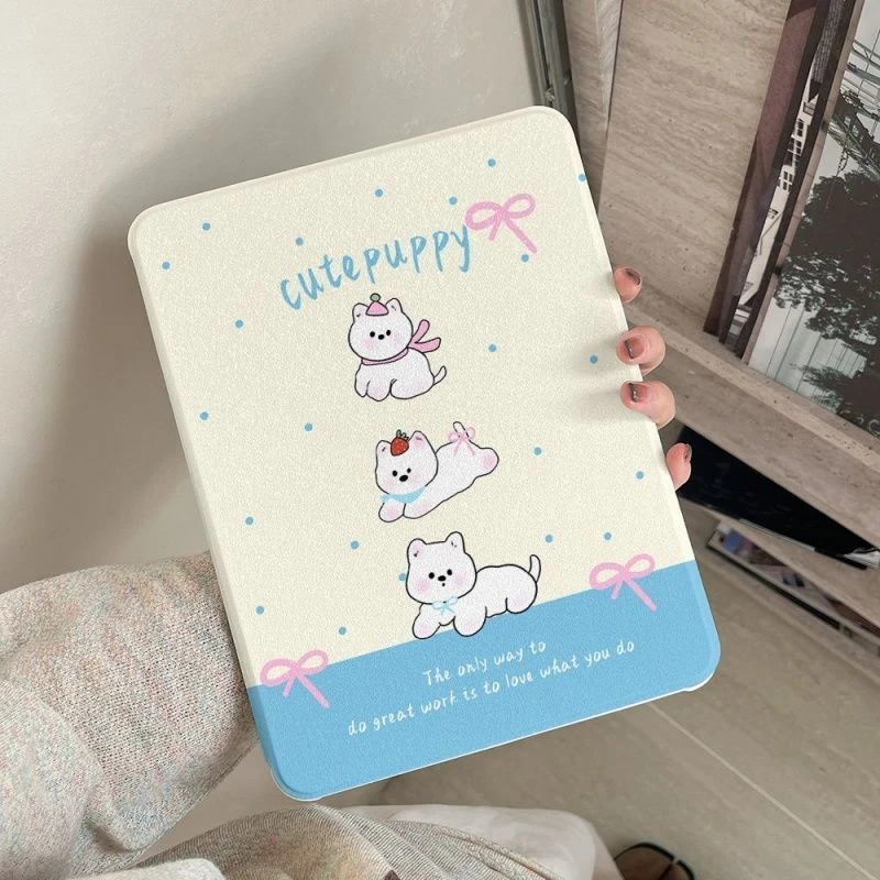 Cute Polka Dot Dog Tablet Case For iPad Pro 11 12.9 13 A16 M2 M4 M3 M5 Shell 9.7 10.2 5/6/7/8/9/10/11th Mini Air 3 4 5 6 Cover