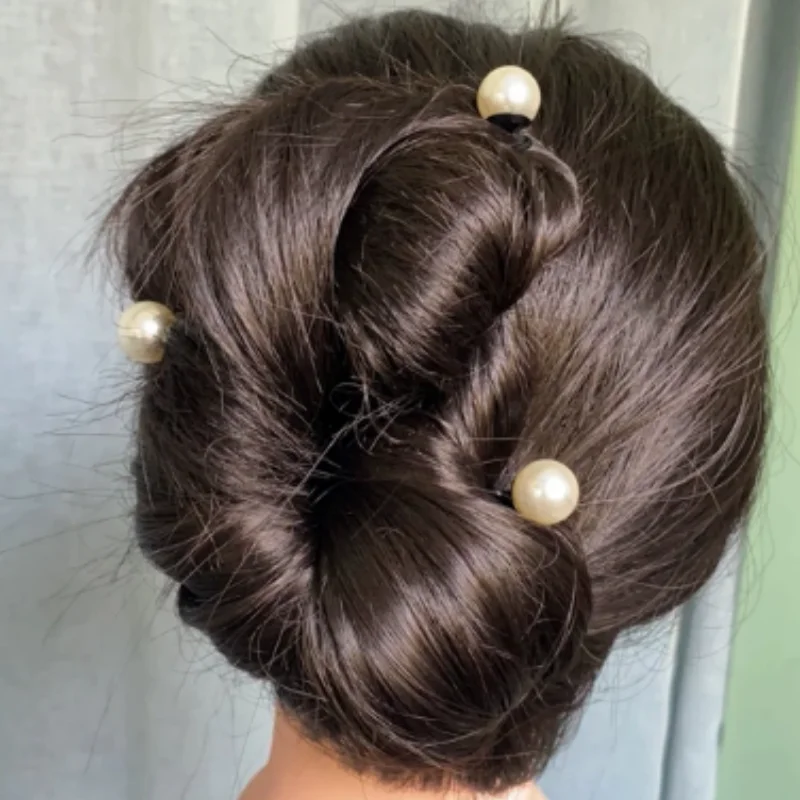 2Pcs Pearl Spiral Spin Screw Bobby Pin Hair Clip Twist Braiders Barrette Black Hairpins Braider Styling Accessories Korean Black