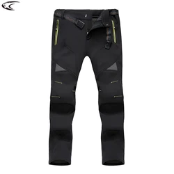 LNGXO Men Winter Thermal Fleece Pants Trekking Hiking Camping Skiing Waterproof Pants Outdoor Softshell Warm Thick Rain Trousers