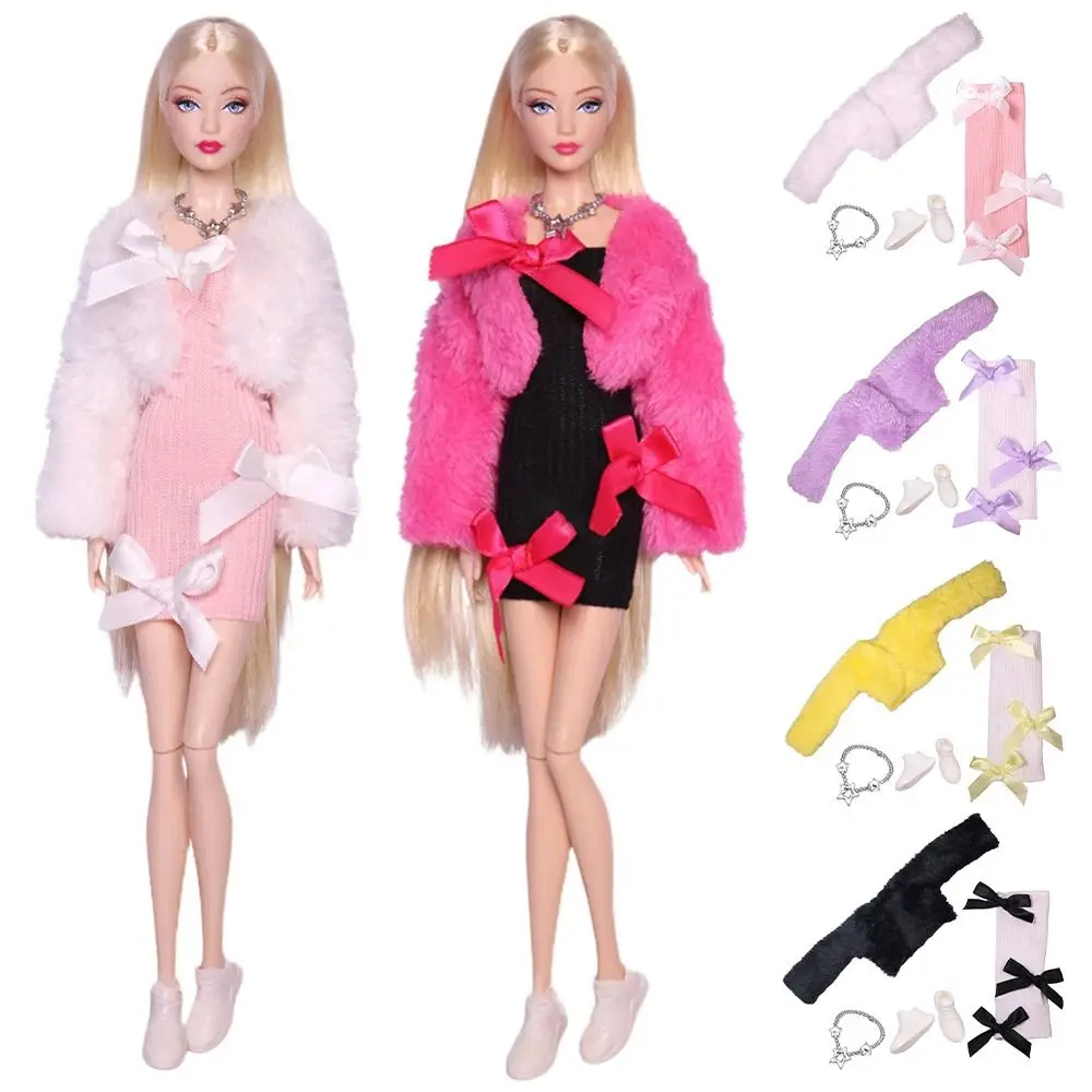 Fashion Skirt 30CM Doll Fur Jacket Dresses Plush Coat Dollhouse Accessories Clothes for 1/6 BJD Dolls DIY Accessories Kids Toys