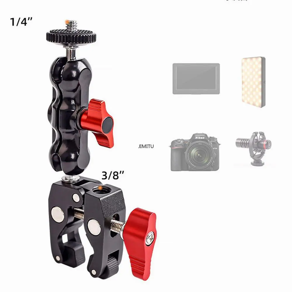 Universal Magic Arm Multi Functional Ballhead Clamp Double Ball Adapter Shoe Mount Adapte For Monitor Led Light Video 1/4 Camera