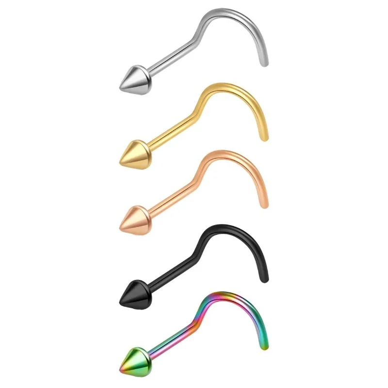 5Pcs Nose Screw Nose Stud Spike 2mm CZ Corkscrew Nose Rings Studs Nose Rings for Women Nose Nostril Piercing Jewerly