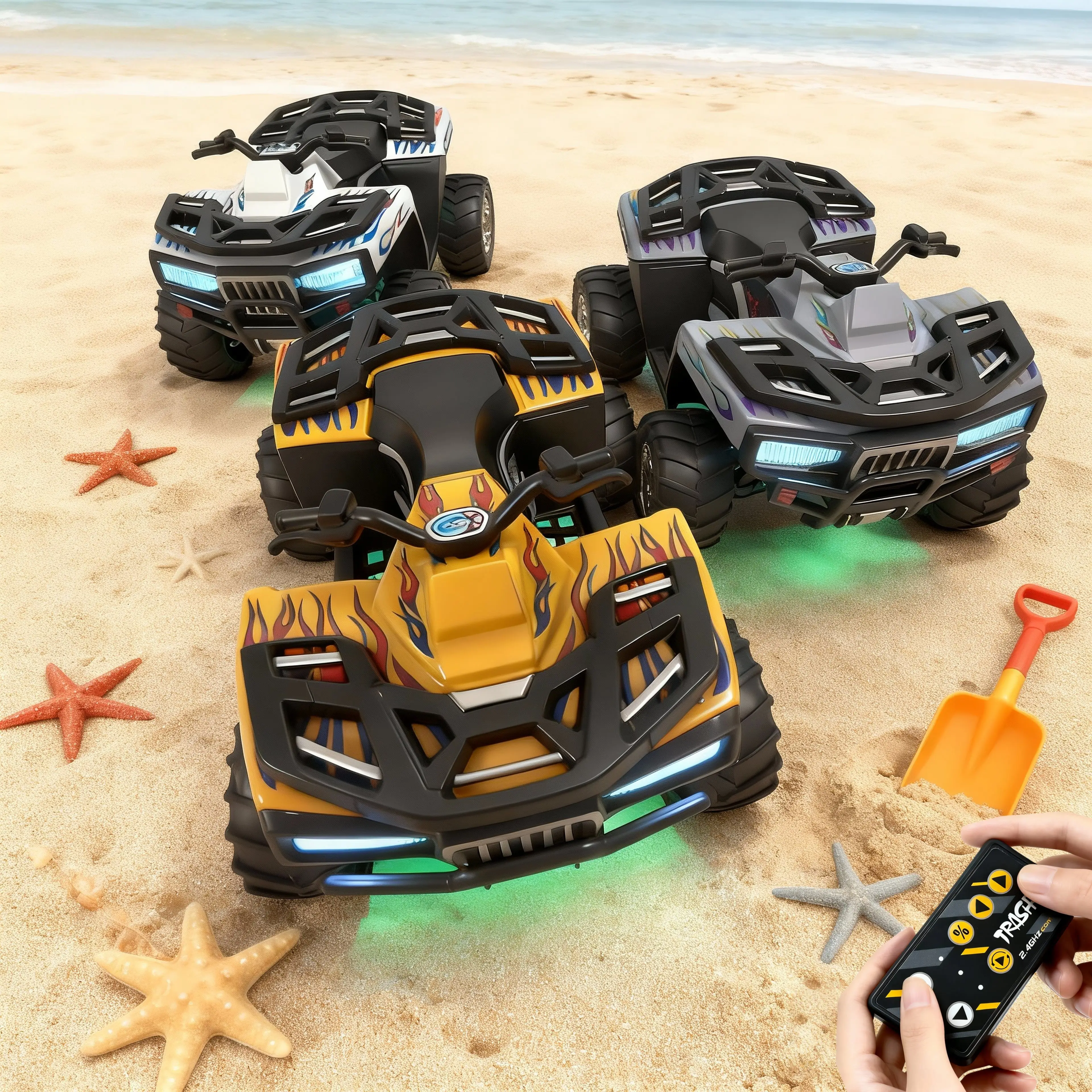 Brinquedo de motocicleta de praia com controle remoto de metal em escala 1:64 com luzes piscantes de som realista de 3 velocidades recarregável por USB 2,4 GHz