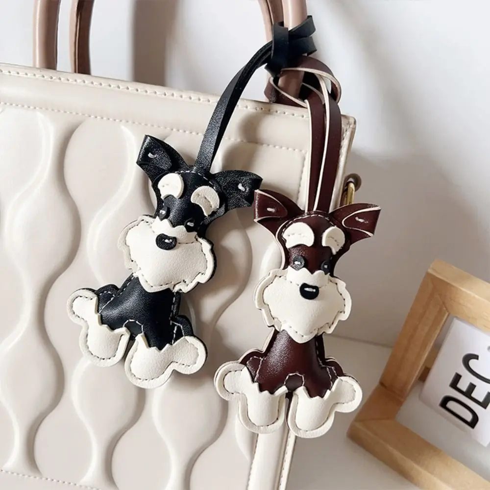 Lovely PU Leather Schnauzer Keychain Cute Puppy Animal PU Leather Hanger Dog Fashion Bag Pendant Bag Ornament