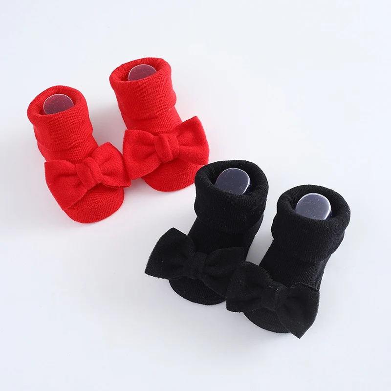 Autumn Baby Socks Cute Bow Infant Girls Princess Anti Slip Socks Newborn Soft Cotton Floor Sock Toddler Shoes(Free Hairband)